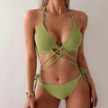 Bikini Halter Cross Split Sexy Cropped Outfit Three Piece Sets Swimwear Swimsuit Women